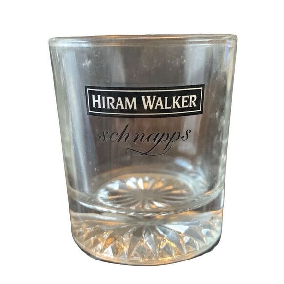 Pre Owned Hiram Walker Schnapps Shotglass Shot Tasting Glass Black Logo - Picture 1 of 7